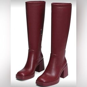 Women's Tall Block Heel Boots in Burgundy - NWOT Wide Calf